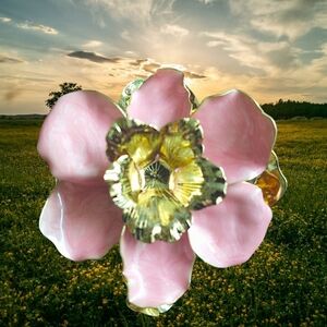 Pink Enamel Flower Brooch